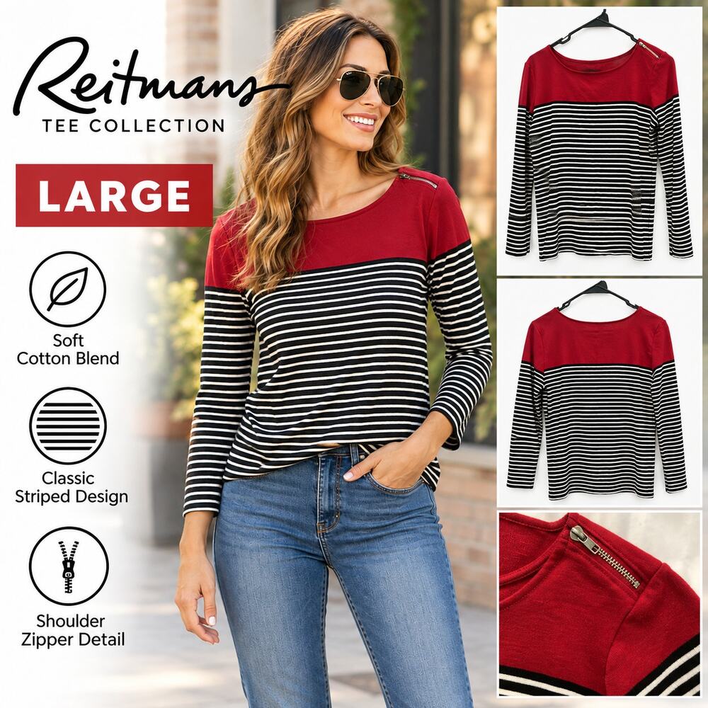 Reitmans Tee Collection Striped Colorblock Long Sleeve Top | Women’s Large